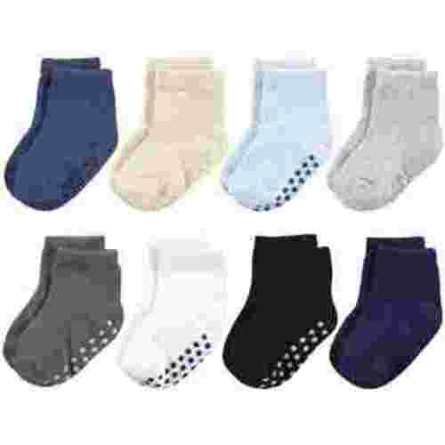 Touched by Nature Baby and Toddler Boy Organic Cotton Socks with Non-Skid Gripper for Fall Resistance, Solid Black Blue, 12-24 Months