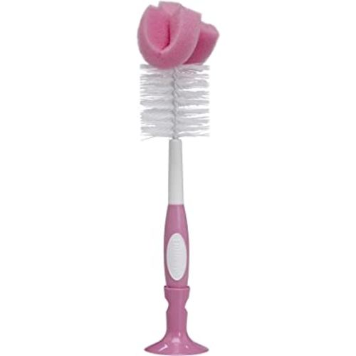 Dr. Brown's Reusable Sponge Baby Bottle Cleaning Brush with Suction Cup Stand, Scrubber and Nipple Cleaner, Pink 1-Pack