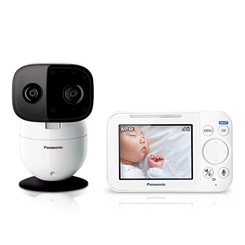 Panasonic Baby Monitor with Camera and Audio, 3.5” Color Video, Extra Long Range, Secure Connection, 2-Way Talk, Soothing Sounds, Remote Pan, Tilt, Zoom - 1 Camera - KX-HN4101W (White) - 1 Camera + Monitor