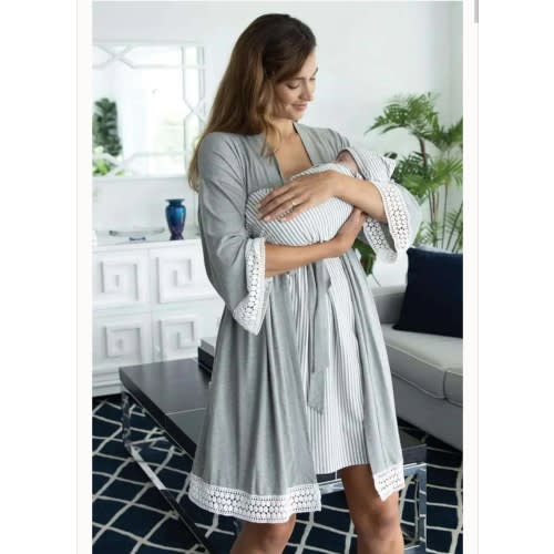 Grace Maternity & Nursing Nightgown, Robe, and Blanket Set | Grey
