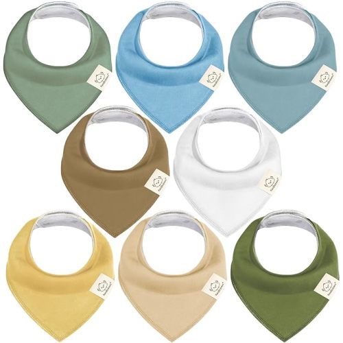 KeaBabies 8-Pack Organic Baby Bandana Drool Bibs for Boys Girls - Soft Cotton Drooling & Teething Bibs for Infants, Toddlers, Super Absorbent Cotton Bandana Bibs for Baby Boy & Girl (Daybreak)