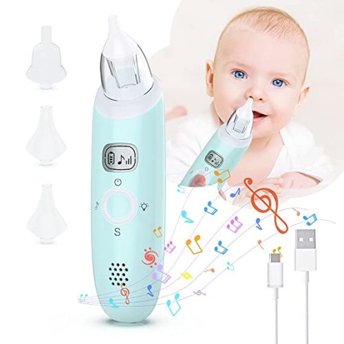 Baby Nasal Aspirator, Rechargeable Booger Sucker with 4 Size of Nose Tips, Electric Nose Sucker 3 Modes Mucus Cleaner Safe for Newborns and Toddlers, Nose Suction for Runny Stuffy Nose Blue