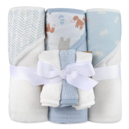 Baby Essentials 6 Piece Printed Hooded Bath Towel and Washcloth Set for Infant, Newborns and Toddlers 3 – 24 Months for Bath Time, Showers, Lounge, Beach and Pool in Forest Fun