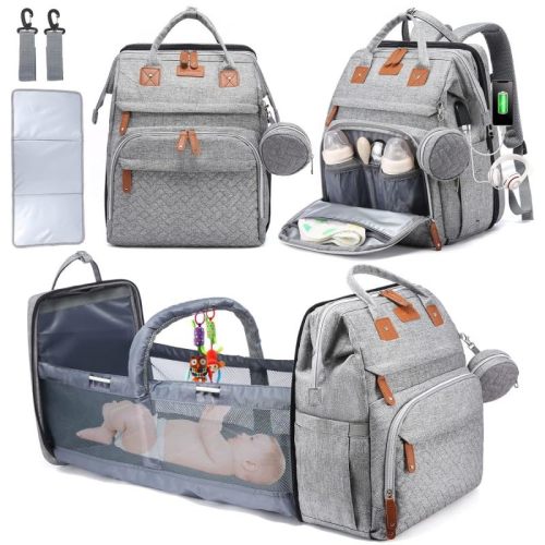Diaper Bag Backpack with Changing Station includes Reusable Wipes Bag, USB Charging Port, Pacifier Case,Travel-Friendly, Waterproof Oxford, Large Capacity, Boys & Girls