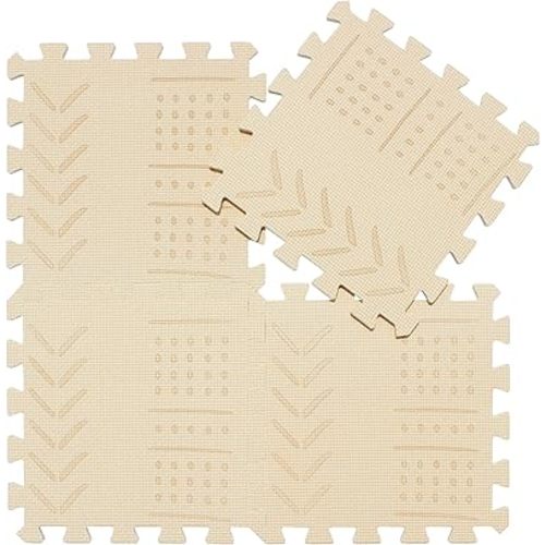 qqpp EVA 18 Tiles Baby Play Mat for Playing, Interlocking Foam Floor Mats for Tummy Time & Crawling, Puzzle Flooring Tiles with Laser Pattern for Kids. Beige. QL-91(J) b18N