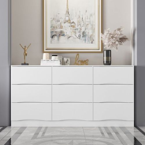 Famapy Horizontal Dresser For Bedroom Modern Minimalist Dresser Hidden Handles White