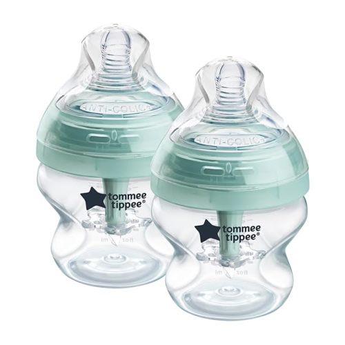 Tommee Tippee Advanced Anti-Colic 5 oz BPA Free Baby Bottles, Newborn 0+ Months, Slow Flow Breast-Like Nipple, Unique Design Keeps Air Away from Milk and Baby, Clear, Pack of 2