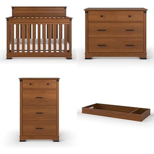 Child Craft Redmond 4-Piece Nursery Set, Includes 4-in-1 Convertible Crib, Dresser, Changing Topper, and Chest (Coach Cherry)