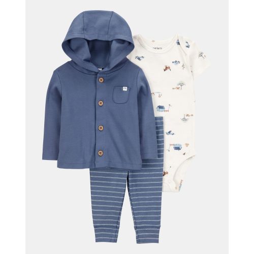 Size 6 months: Baby Barn Print 3-Piece Cardigan Set - Navy/White | Carter's