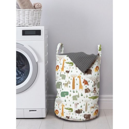 East Urban Home Ambesonne Cartoon Animal Laundry Bag, Grunge Savannah Fauna Childhood Theme Safari Funny Wildlife Pattern, Hamper Basket With Handles Drawstring Closure For Laundromats, 13" X 19", Multicolor | Wayfair