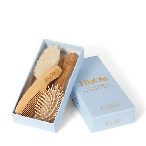 Natural Bamboo Hair Brush & Comb Set, 3 Piece - Cradle Cap Brush, Massage Hair Brush, Bamboo Comb for Toddlers, Newborns & Infants I Baby Registry Gift