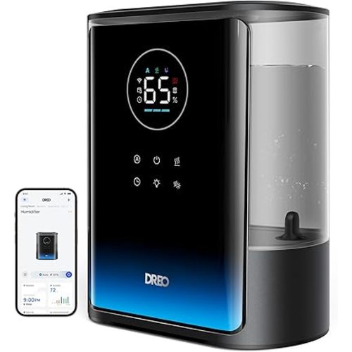 DREO 8L Smart Humidifiers for Bedroom 600ft², 80H Runtime Warm&Cool Supersized Mist Humidifier for Large Room Indoor, Quiet Whole House humidifier for Baby, Plants, with Alexa/Google, Black, HM717S