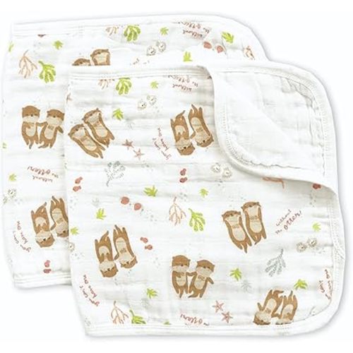 Burp Cloths for Twins, 2 Pack, 100% Soft Cotton Muslin, Oversized, Super Absorbent (Can't Have One w/o The Otter Print)