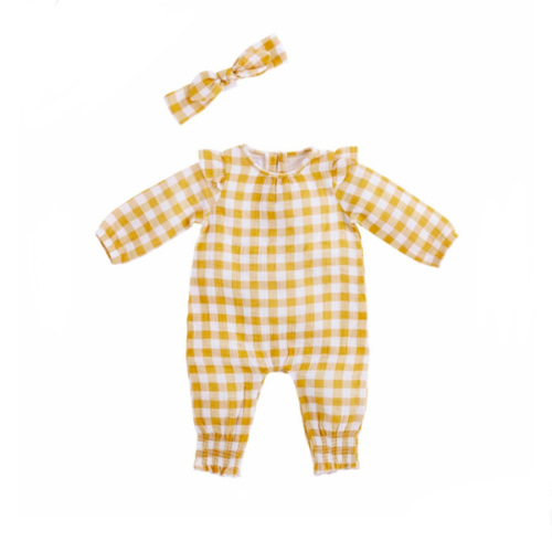 Mustard Gingham Bodysuit and Headband Set | Mud Pie