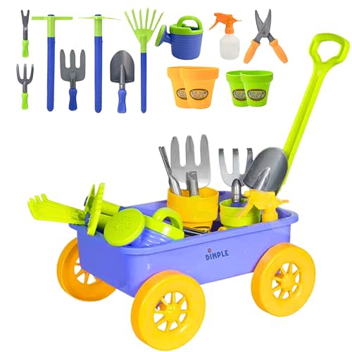 Dimple Garden Wagon & Tools Toy Set Premium 15 Pcs Kids Gardening Tools & Wagon Toy Set - Sturdy & Durable - Top Yd, Beach, Sand, Garden Play Set - Great for Kids & Toddlers
