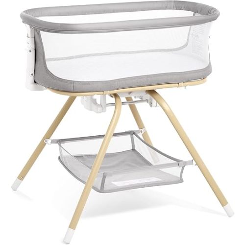 ANGELBLISS 3 in 1 Baby Bassinet, Rocking Bassinets Bedside Sleeper with Calming Motion, Portable Nest for Newborn Infant, Breathable Mesh (Grey)