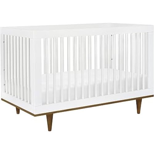 DaVinci Marley 3-in-1 Convertible Crib in White Finish and Walnut Legs, Greenguard Gold Certified