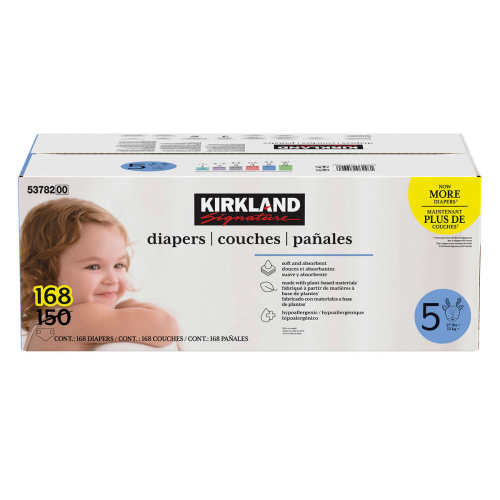 Kirkland Signature Diapers Size 5 (27 lbs +) 150 Count W/ Exclusive Health and Outdoors Wipes