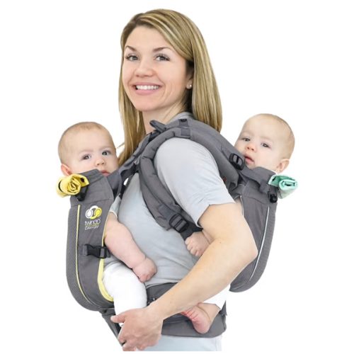 TwinGo Carrier - Air Model - Cool Grey - Great for All Seasons - Breathable Mesh - Fully Adjustable Tandem or 2 Single Baby Carrier for Men, Woman XS-XXL - Twins and Babies 10-45 lbs