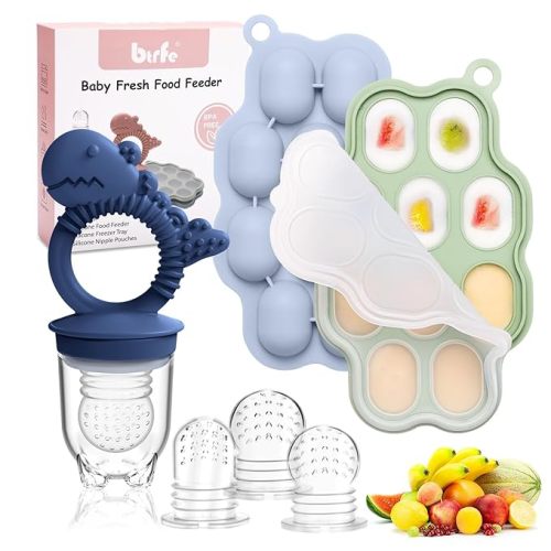 Baby Breastmilk Popsicle Molds & Fruit Feeder Pacifier, Silicone Baby Food Freezer Tray Storage Containers for Infant Teething Self Feeding