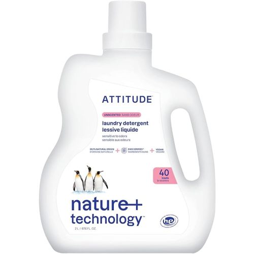 ATTITUDE Liquid Laundry Detergent, EWG Verified Laundry Soap, HE Compatible, Vegan and Plant Based Products, Cruelty-Free, Unscented, 40 Loads, 67.6 Fl Oz