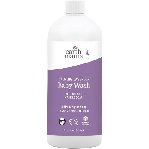 Earth Mama Calming Lavender Baby Wash Liquid Foaming Hand Soap Refill, All-Purpose Lavender Body Wash for Sensitive Skin, Castile Soap with Coconut Oil, Shea Butter, Calendula, & Aloe, 34 Fl Oz