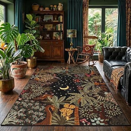 GarveeHome 5x7 Jungle Area Rug Washable Rugs for Living Room Bedroom, Soft Low Pile Non Slip Accent Floor Mat Animal Print Throw Rug Indoor Carpet Dining Room Playroom