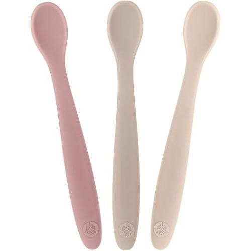 WeeSprout Silicone Baby Spoons - First Stage Infant Feeding Utensils With Soft-Tip, Bendable Kitchenware for Parent & Self-Feeding, Ultra-Durable, Dishwasher Safe, Travel Case, Set of 3