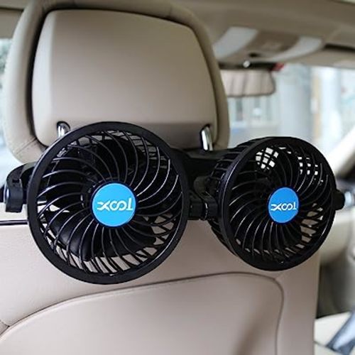 XOOL Electric Car Fans for Rear Seat Passenger Portable Fan Headrest 360 Degree Rotatable Backseat Car Fan 12V Cooling Air Fan with Stepless Speed Regulation for SUV, RV, Vehicles