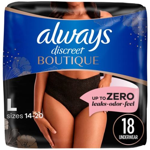 Always Discreet Boutique Adult Postpartum Incontinence Underwear For Women - Black - Large - 18ct