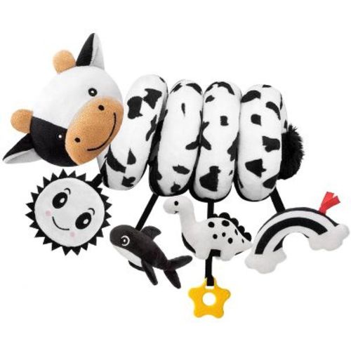 Itopfox Spiral Car Seat Baby Toys 0-6 Months, High Contrast Sensory Hanging Stroller Accessories, Newborn Gifts for Boys Girls, Black and White Cow
