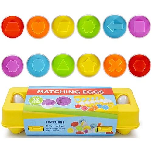 JUNBESTN Easter Matching Eggs Connect Eggs Carton Toys Gifts for 1 2 3 Years Old Kids Toddler Baby Girls Boys Shape Color Egg Play Learn
