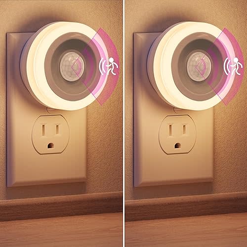 Briignite Motion Sensor Night Light, Night Lights Plug into Wall, Auto On/Off Motion Activation Nightlight, Energy-Saving 0.6W LED, Warm White, Ideal for Kids, Bedroom, Bathroom, 2 Pack