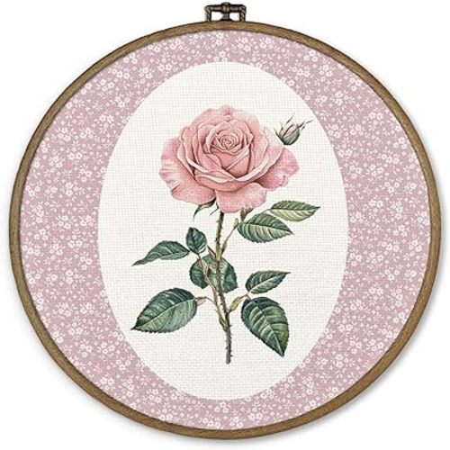dvhdajed Coquette Pink Rose Round Wall Art Decor, Preppy Floral Framed Canvas Art, Pink Rose Nursery Round Wall Hanging Decor for Girl Room Bedroom Living Room Bathroom, 10x10 Inch