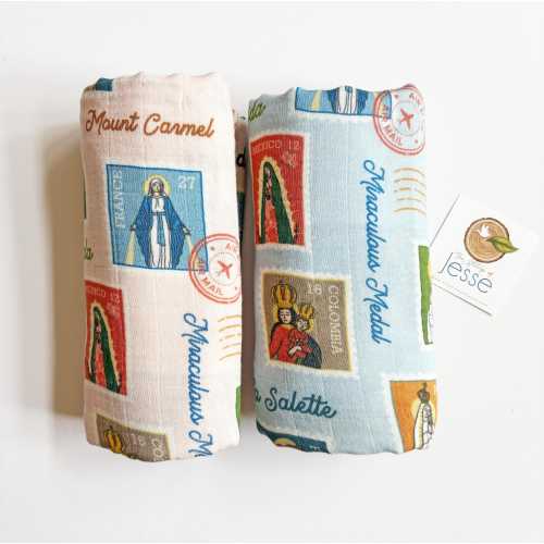 Ave Maria Post Muslin Deluxe Swaddle | Catholic gift | Baptism | Virgin Mary blanket | Catholic Swaddle