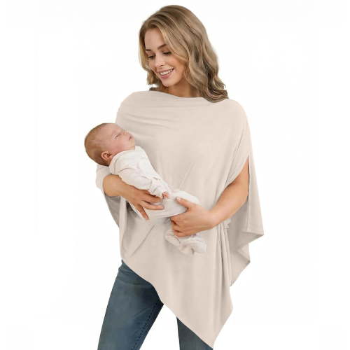Nursing Cover for Breastfeeding, Breathable Organic Cotton & Cashmere Poncho, Privacy Peekaboo Feature, Soft Breast Feeding Shawl for Women