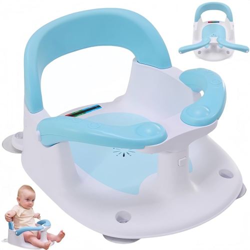Baby Bath Seat for Babies Sitting Up with Temperature Alert+Soft Cushion+Suction Cup,Infant Bath Seat for Baby 6 Months & Up,Baby Bath Chair Toddler Bath seat for Bathtub Tub Blue