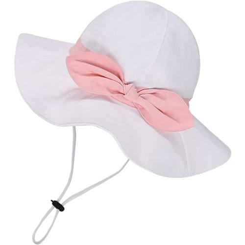 jerague Toddler Kids Baby Girl Breathable Sun Hat Cotton Foldable 50+ SPF Protective - 202202/White/Pink