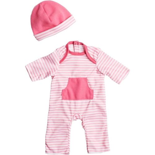 JC Toys | Berenguer Boutique | La Baby Doll Outfit | 2 Piece Hot Pink Striped Onesie|Washable| Ages 2+ | Fits Dolls 9"- 12"