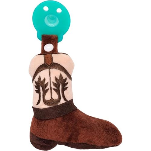 Baby Boy and Girl Silicone Pacifier with Detachable Western Plush Toy Holder, Boot
