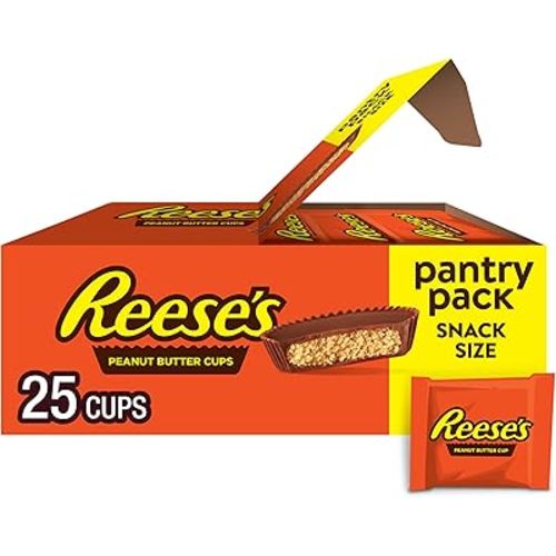 REESE'S Milk Chocolate Snack Size Peanut Butter Cups, Candy Pantry Pack, 13.75 oz (25 Pieces)