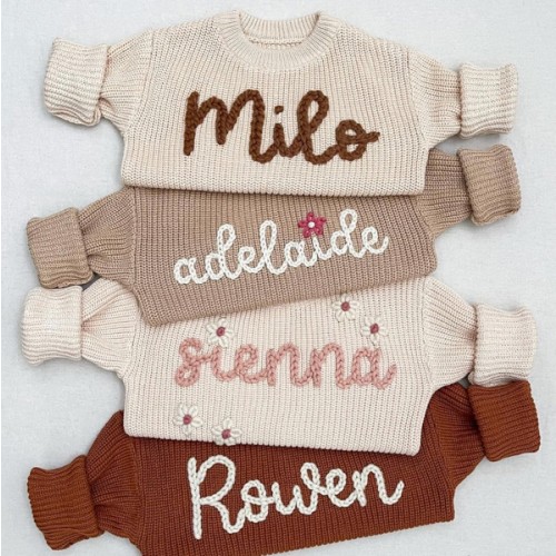 Personalized Baby Sweater, Customized Baby Knit Sweater with Hand-Embroidered Name and Monogram, Custom Name Baby Boy Baby Girl Toddler Gift for Birthday, Baby Shower, Christmas Gift