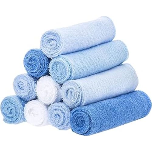 Spasilk Washcloth Wipes Set for Newborn Boys and Girls, Soft Terry Washcloth Set, Pack of 10, Blue