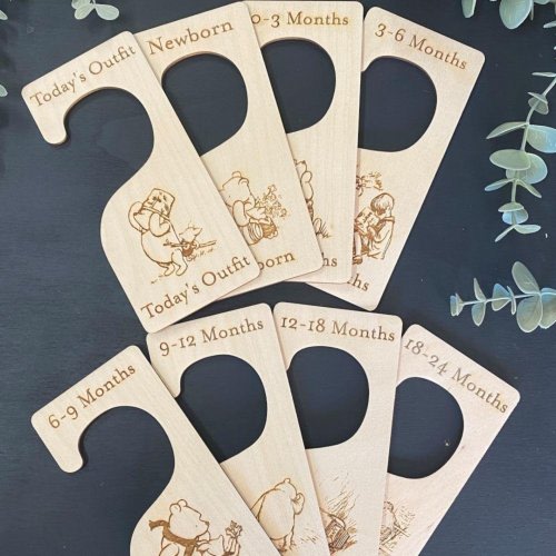 8 Winnie The Pooh Wooden Baby Clothes Dividers, DOUBLE SIDED Nursery Hangers New Born Gift, Baby Shower Keepsake Gift, Baby Keepsake