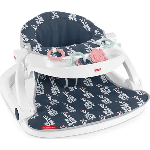 Fisher-Price Portable Baby Chair Sit-Me-Up Floor Seat With Snack Tray And Developmental Toys, Navy Garden