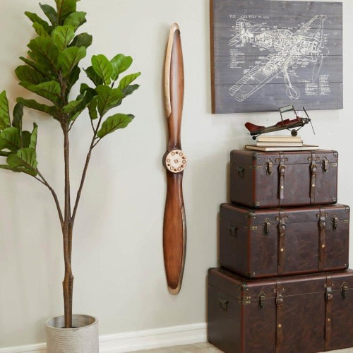 5 in. x 56 in. Metal Brown 2 Blade Airplane Propeller Wall Decor with Aviation Detailing