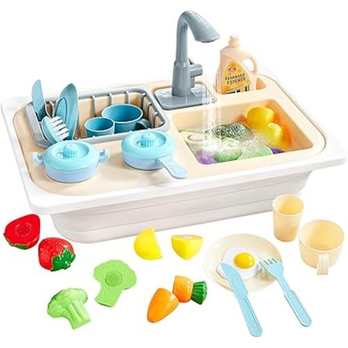 Beright Play Kitchen Sink Toys, Toddler Sink Toys with Upgraded Faucet, Pretend Play Toys Running Water, Perfectly Matched with Beright Sensory Table