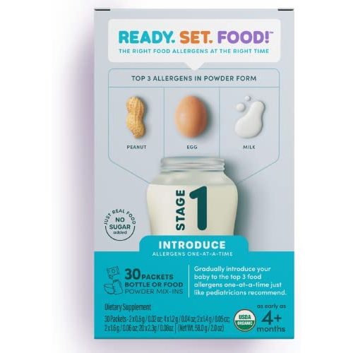 Ready Set Food | Early Allergen Introduction Mix-ins for Babies 4+ Mo | Stage 1 - 30 Days | Top 3 Allergens - Organic Peanut Egg Milk | Safe Easy Effective | For Bottle or Food | ReadySetFood