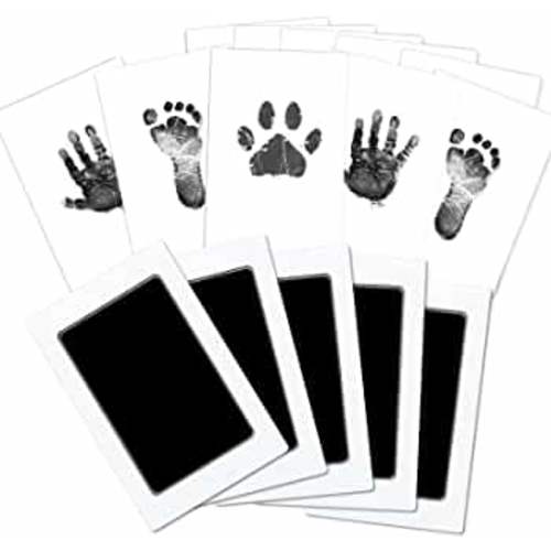 Baby Footprint Handprint Kit Clean Touch Ink Pad, 5 Pcs Pet Dog Paw Stamp Pad Print Kit, Safe Newborn Inkless Infant Hand and Footprint Ornament Kit, Doesn’t Touch Skin, Impression Memory Gift, Black