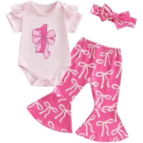 Toddler Baby Girl Birthday Outfit Bow Tie Theme 0-5 Years Old Birthday Outfit Embroider Shirt Pants Set